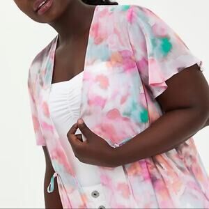 Torrid Multi Watercolor Tie-Front Duster Kimono 2X NWT